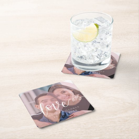  Script LOVE Pastel Pink Photo Weddenschap Kartonnen Onderzetters (Insitu)