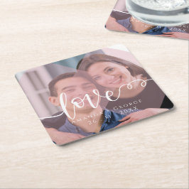  Script LOVE Pastel Pink Photo Weddenschap Kartonnen Onderzetters