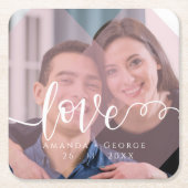  Script LOVE Pastel Pink Photo Weddenschap Kartonnen Onderzetters (Voorkant)