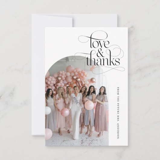 Script Love & Thanks Bruiloft Bridal Shower Boog f Bedankkaart (Voorkant)