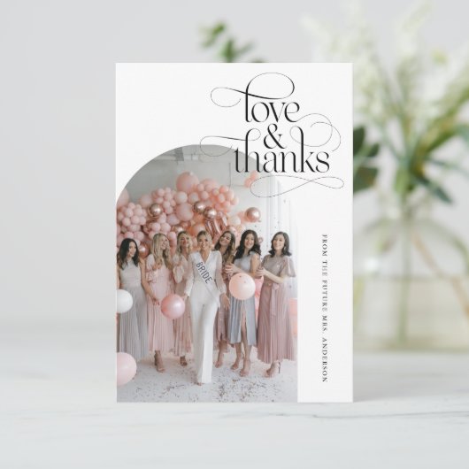 Script Love & Thanks Bruiloft Bridal Shower Boog f Bedankkaart (Staand voorkant)