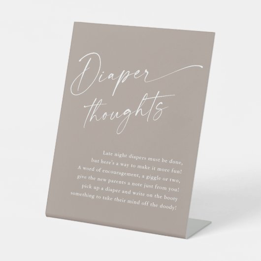 Script Luier Gedachten Neutraal Baby shower Reclamebord Met Voetstuk (Voorkant)