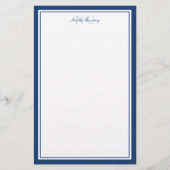 Script Marine Blauw Twee Grens Monogram Verticaal Briefpapier (Voorkant)