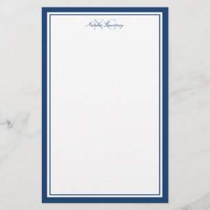 Script Marine Blauw Twee Grens Monogram Verticaal Briefpapier