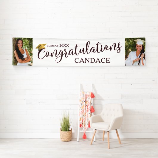 Script Maroon CONGRATULATIONS Photo Afstuderen Spandoek (Insitu)