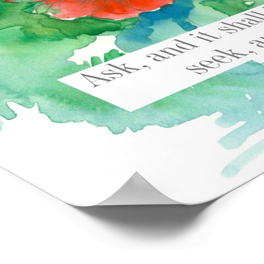 Script Matthew 7:7 Bijbelse Zinnia Flowers Poster (Hoek)