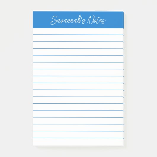 Script Medium Blauw Gelinieerd Gepersonaliseerd Post-it® Notes (Voorkant)