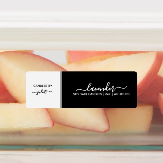 Script Medium dun zwart-wit kaarsenetiket Labels (Aangebracht)