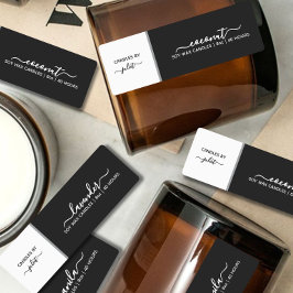Script Medium dun zwart-wit kaarsenetiket Labels