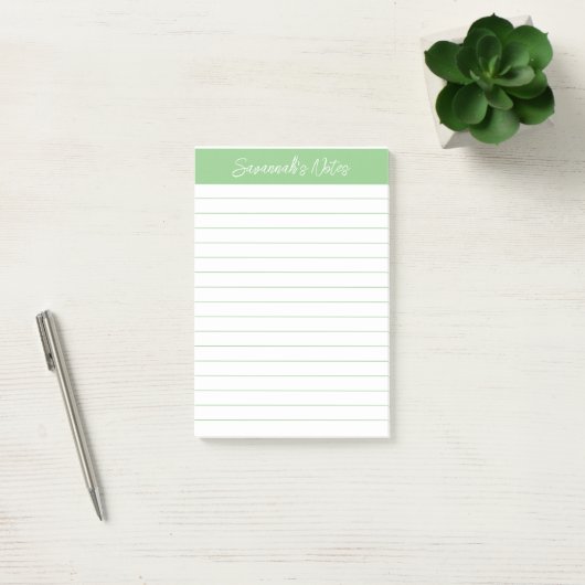 Script Medium Sage Green Lined Personalized Post-it® Notes (Kantoor)