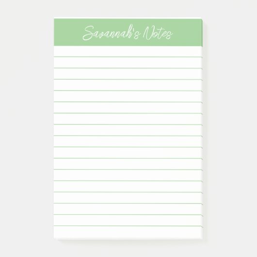 Script Medium Sage Green Lined Personalized Post-it® Notes (Voorkant)