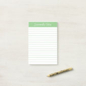 Script Medium Sagegroene Gelinieerde Gepersonalise Post-it® Notes (Op bureau)