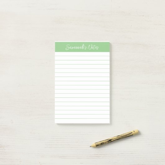Script Medium Sagegroene Gelinieerde Gepersonalise Post-it® Notes (Op bureau)