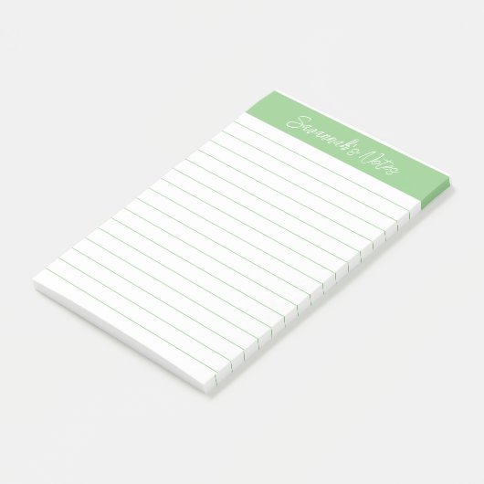 Script Medium Sagegroene Gelinieerde Gepersonalise Post-it® Notes (Schuin)