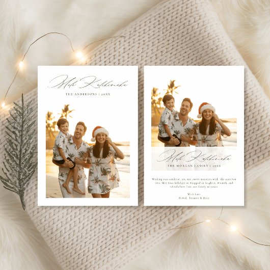 Script Mele Kalikimaka Tropische Familie Foto Feestdagenkaart