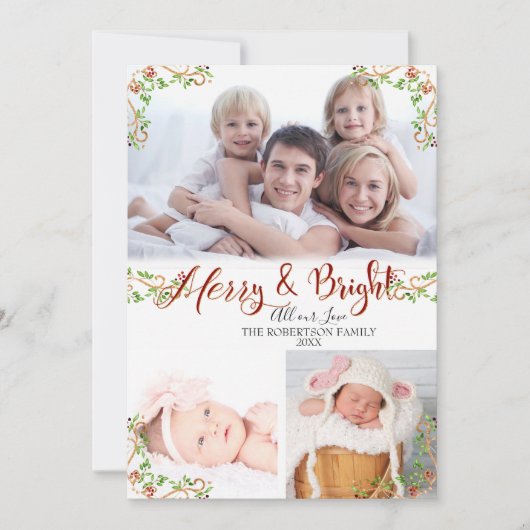 Script Merry Bright Berry Foliage Roos Gold Photo (Voorkant)