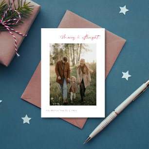 Script Merry & Bright Modern Schattige Familie Fot Feestdagenkaart