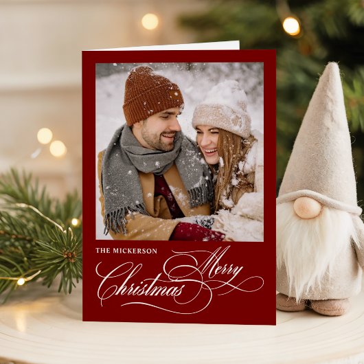 Script Merry Christmas 1 photo Folded Holiday Card Feestdagen Kaart