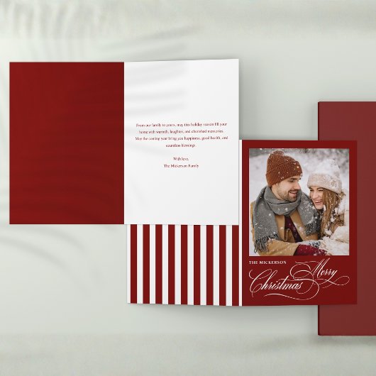 Script Merry Christmas 1 photo Folded Holiday Card Feestdagen Kaart