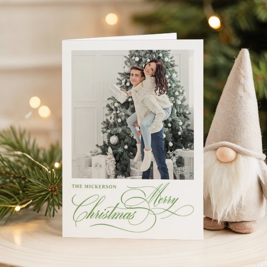 Script Merry Christmas 1 photo Folded Holiday Card Feestdagen Kaart