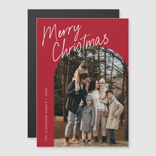 Script Merry Christmas Arch Foto Magnetische Kaart (Voorkant / Achterkant)