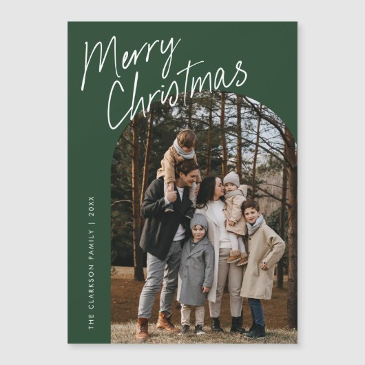 Script Merry Christmas Arch Foto Magnetische Kaart (Voorkant)