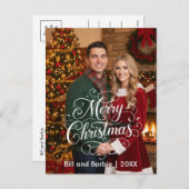 Script Merry Christmas Couples Photo Front Feestdagenkaart (Voorkant / Achterkant)