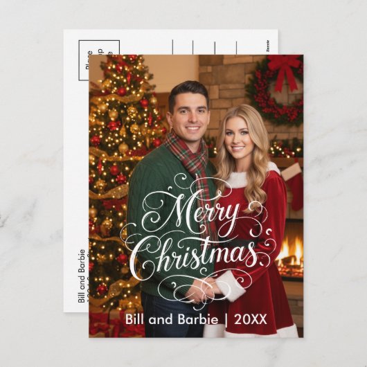 Script Merry Christmas Couples Photo Front Feestdagenkaart (Voorkant / Achterkant)