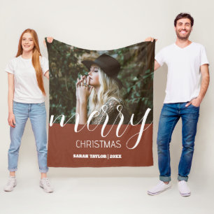 Script Merry Christmas Photo Name Gepersonaliseerd Fleece Deken