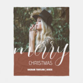 Script Merry Christmas Photo Name Gepersonaliseerd Fleece Deken (Voorkant)