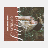 Script Merry Christmas Photo Name Gepersonaliseerd Fleece Deken (Voorkant (Horizontaal))