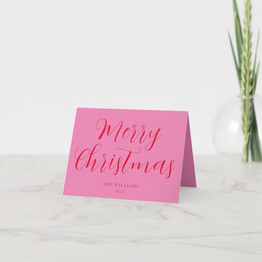 Script Merry Christmas Pink Red Feestdagen Kaart (Voorkant)