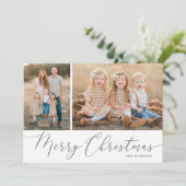 Script Merry kerst Elegant 2 Foto Feestdagenkaart (Staand voorkant)