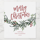 Script Merry Kerstfeest Greenery Holiday Wijn Etiket (Enkel label)