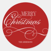 Script Merry Kerstfeestdag Ronde Sticker (Voorkant)