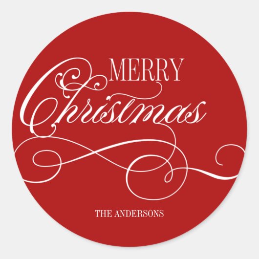 Script Merry Kerstfeestdag Ronde Sticker (Voorkant)