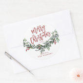 Script Merry KerstGreenery Ronde Sticker (Envelop)