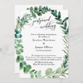 Script met Eucalyptus Wreath Postponed Wedding Kaa Kaart (Voorkant / Achterkant)