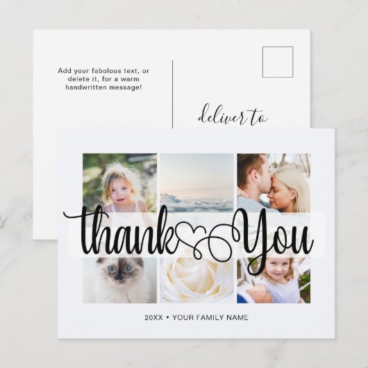 Script met Hart Bedankt 6 foto's Universeel Briefkaart (Voorkant / Achterkant)