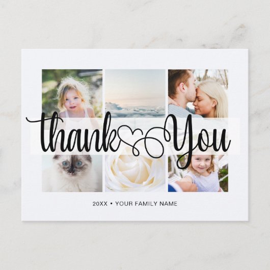 Script met Hart Bedankt 6 foto's Universeel Briefkaart (Voorkant)