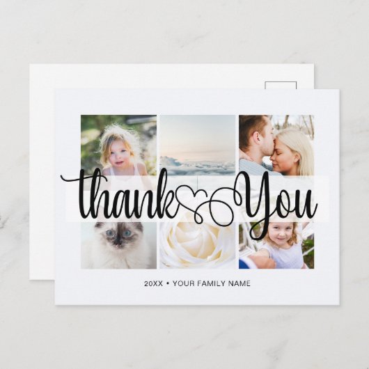 Script met Hart Dank je 6 foto's Universeel Briefkaart (Voorkant / Achterkant)
