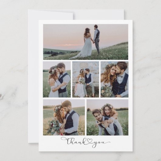 Script met Heart Multi Photo Wedding Bedankkaart (Voorkant)