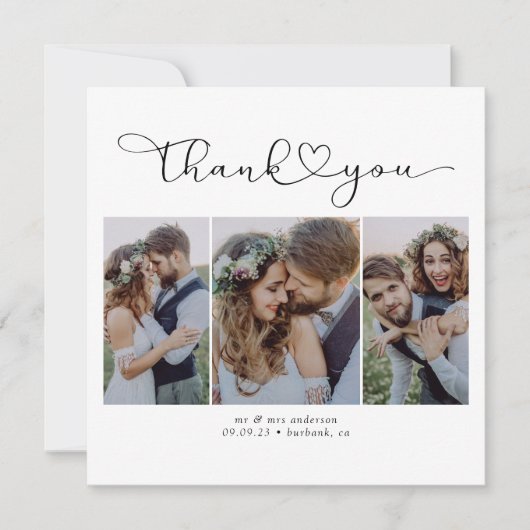 Script met Heart Multi Photo Wedding Bedankkaart (Voorkant)