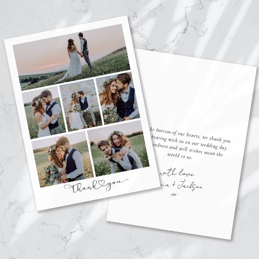 Script met Heart Multi Photo Wedding Bedankkaart