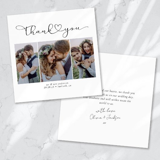 Script met Heart Multi Photo Wedding Bedankkaart