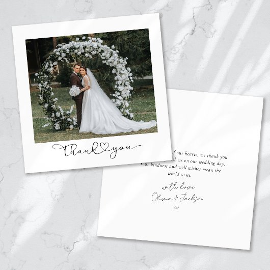 Script met Heart Multi Photo Wedding Bedankkaart