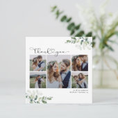 Script met Heart Multi Photo Wedding Bedankkaart (Staand voorkant)