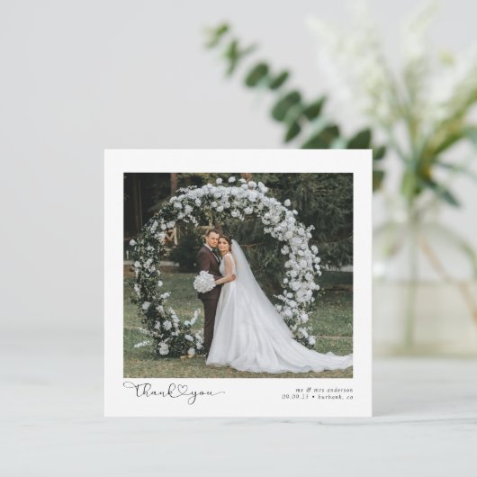 Script met Heart Photo Wedding Bedankkaart (Staand voorkant)