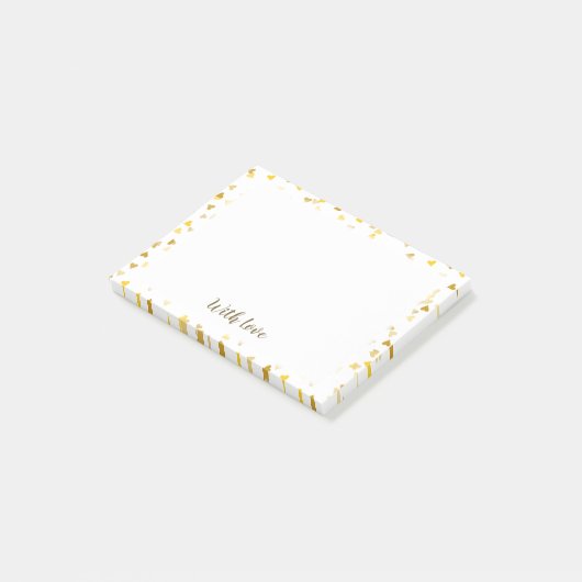 Script Met Liefde Gouden Harten Post-it® Notes (Schuin)
