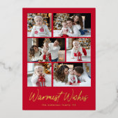 Script met warmste wensen Rood 6 Foto Collage Folie Feestdagenkaart (Voorkant)